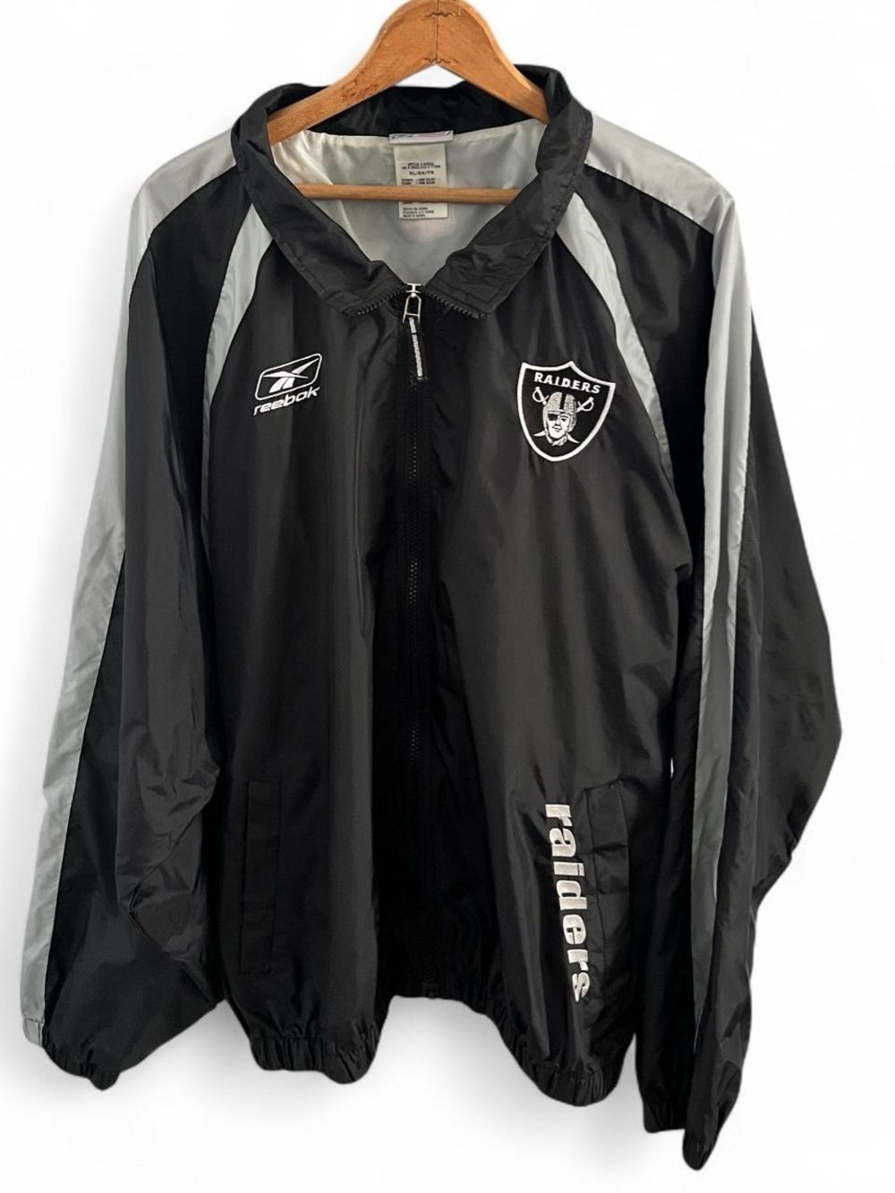Y2K Reebok NFL Oakland Raiders On-Field Zip-Up Windbreaker Jacket XL Black